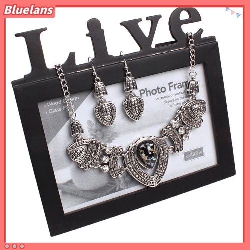Bluelans Women Vintage Shiny Rhinestone Collar Necklace Earrings Ethnic Jewelry Set