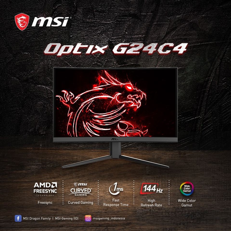 MSi Optix G24C4 Gaming Monitor 24 Inch - FHD IPS 144Hz 1ms