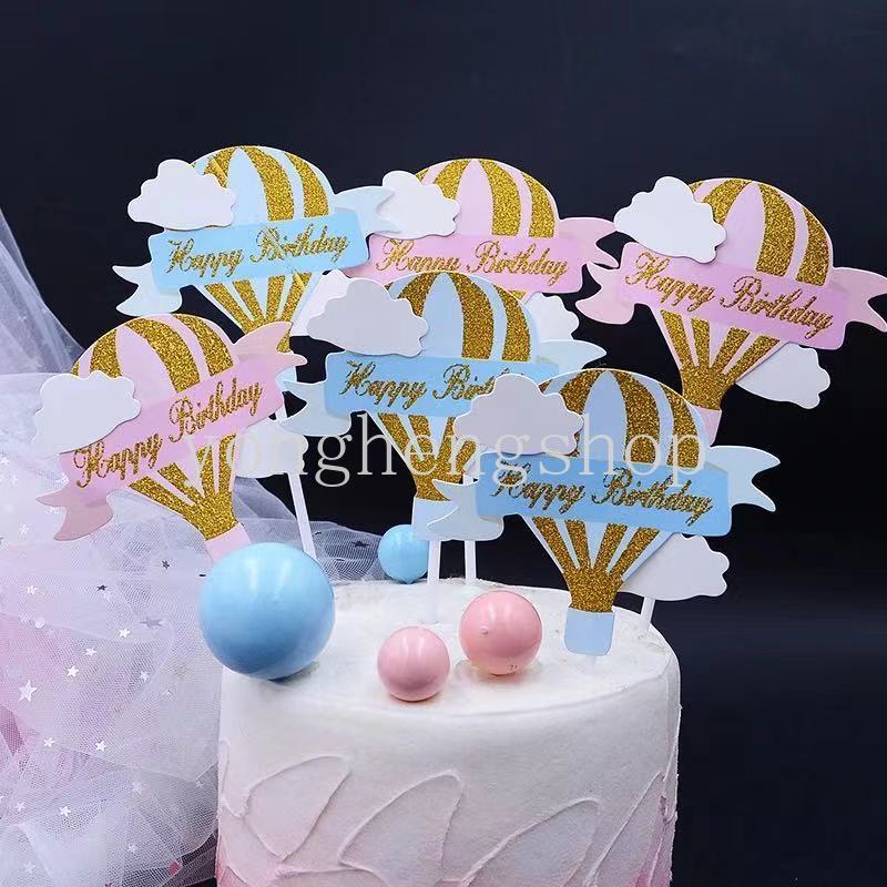 3 Pcs / set Topper Kue Bentuk Balon Udara Awan Shining Untuk Dekorasi Pesta Ulang Tahun