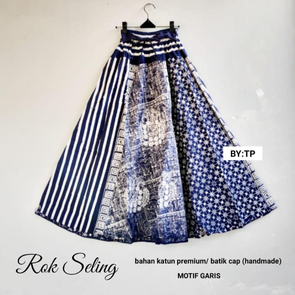 Rok Seling Batik Wanita Bawahan Indigo Modern Katun Cap Handmade Motif Premium Exclusive