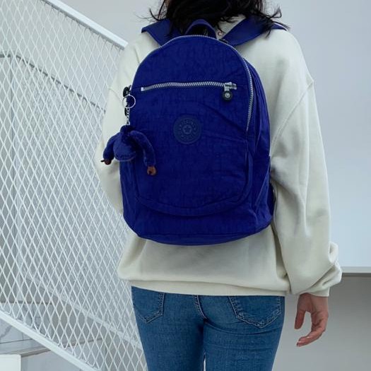 Tas Ransel Kipling Class Seoul S Medium Biru Wave Blue Sekolah ORIGINAL Anak Jalan Cowok Cewek ASLI