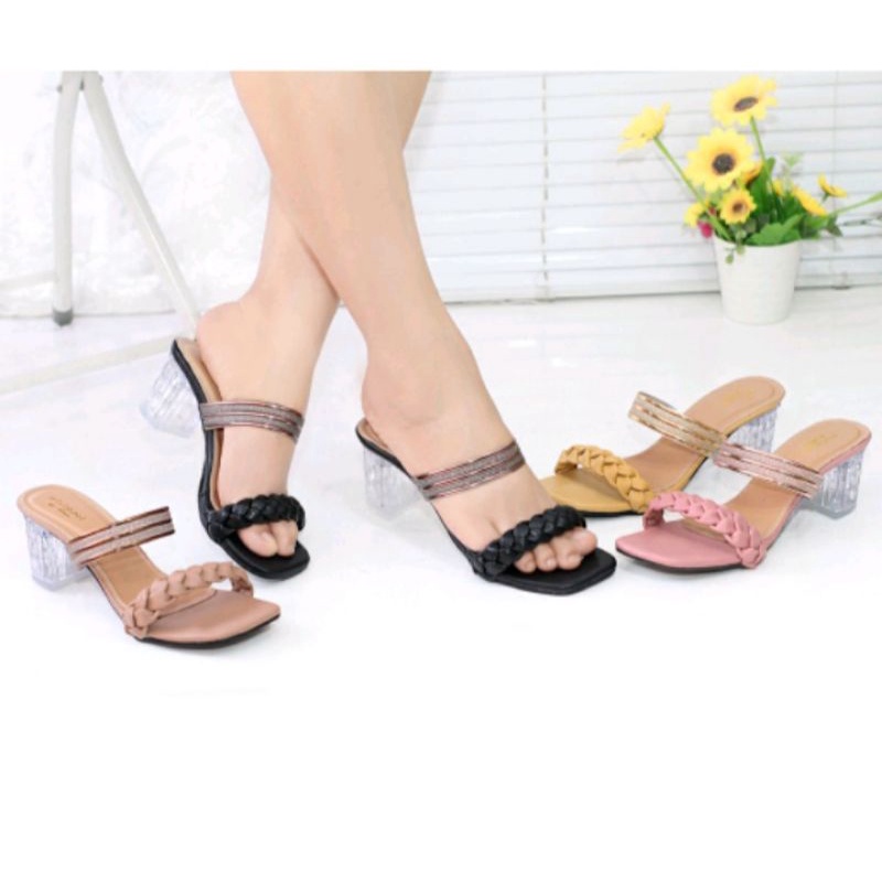 Promo big salee 8.8….Sandal Wanita Heels Hak Kaca Kepang comby Gliter sedang promo
