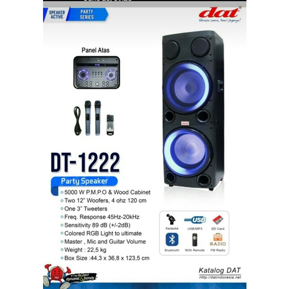 Speaker Portable Meeting 12"inch Double Speaker DAT DT-1222 Original - BT & USB