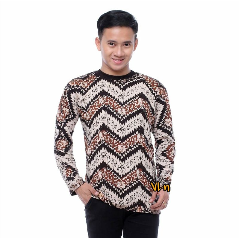 kaos batik cap motif batangan lengan panjang