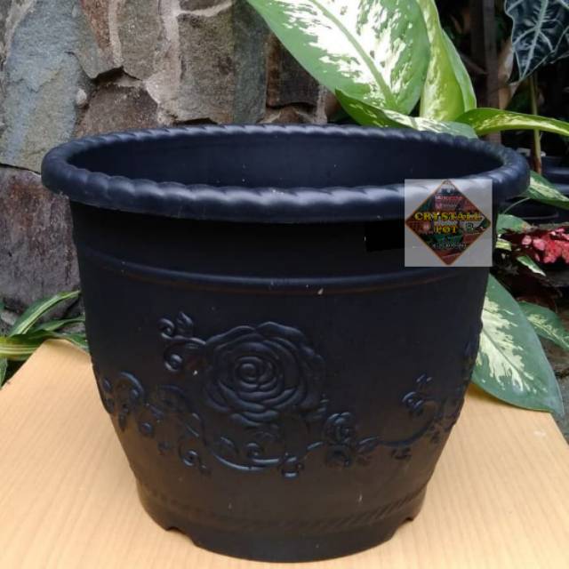 Pot bunga tanaman shallom hitam 25cm - bahan tebal