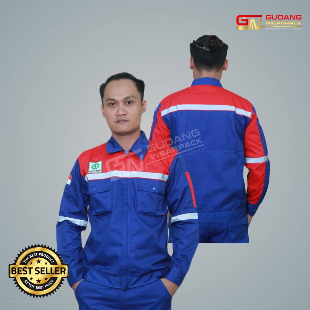 SETELAN Wearpack  BENHUR-MERAHlengan panjangsleting/ baju Kerja K3 (setelan standar)