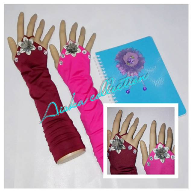 Handshock KASANDRA ABU&quot;/mangset tangan /pinggerles /Grosir Handsock /mangset cantik wanita/Syar'i