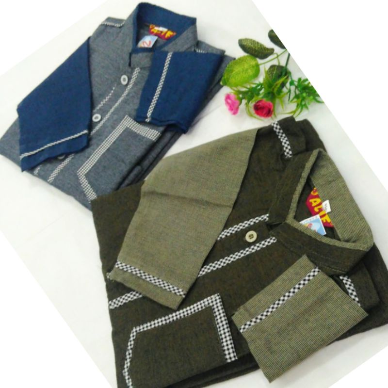 Baju Koko Gamis Anak / Jubah Anak Laki-Laki Muslim Motif Kotak-Kotak Kecil Terbaru Usia 5-12 Tahun
