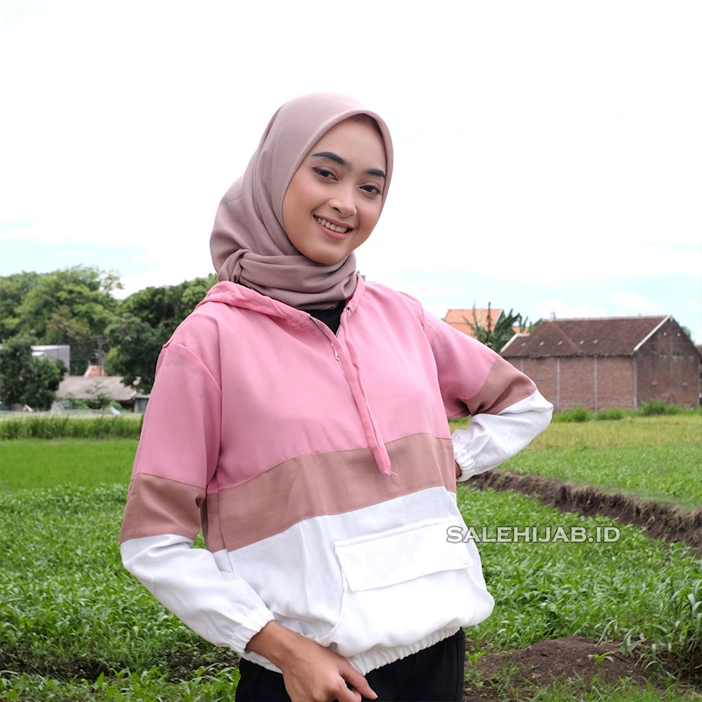 Jaket Kombinasi Wanita moscrepe - kombi 3 warna resleting saku depan
