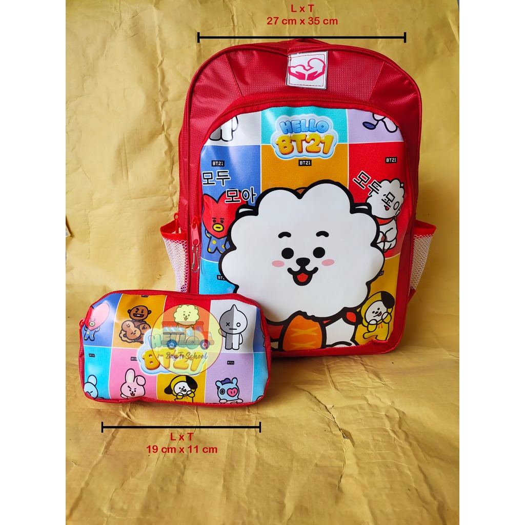 Tas Anak Perempuan Ransel Sekolah TK/SD Bonus kotak pensil Karakter BT21,LOL,FROZEN