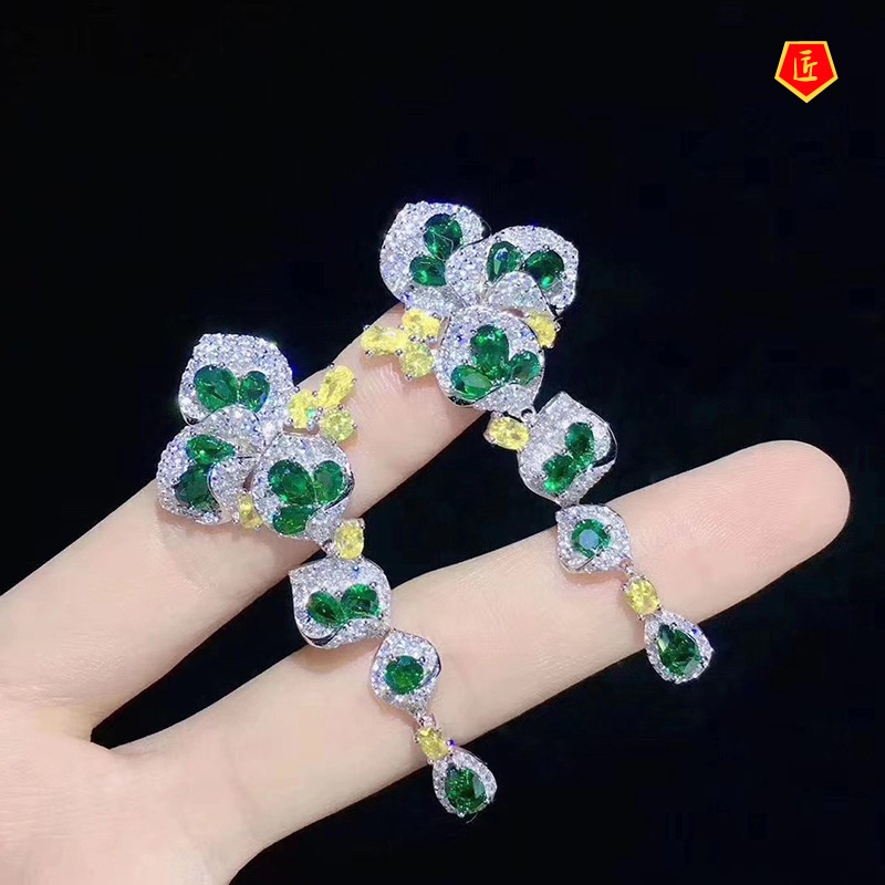 [Ready Stock]Women's 925 Silver Emerald Earrings