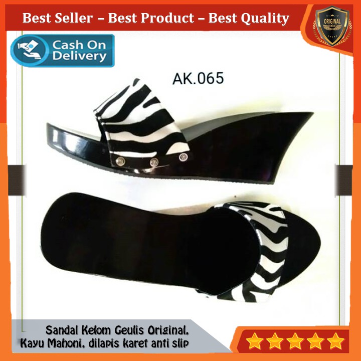 Kelom Gelis Wedges Sandal Wanita Terompah Sendal Kayu Modern, Kelom Geulis Model No AK065 COD
