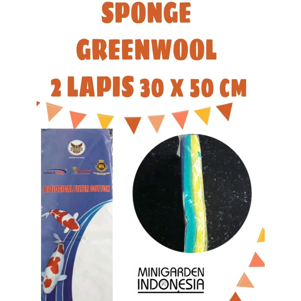 SPONGE GREENWOOL 2 LAPIS 30 X 50 CM BIOLOGICAL FILTER COTTON SAKKAI