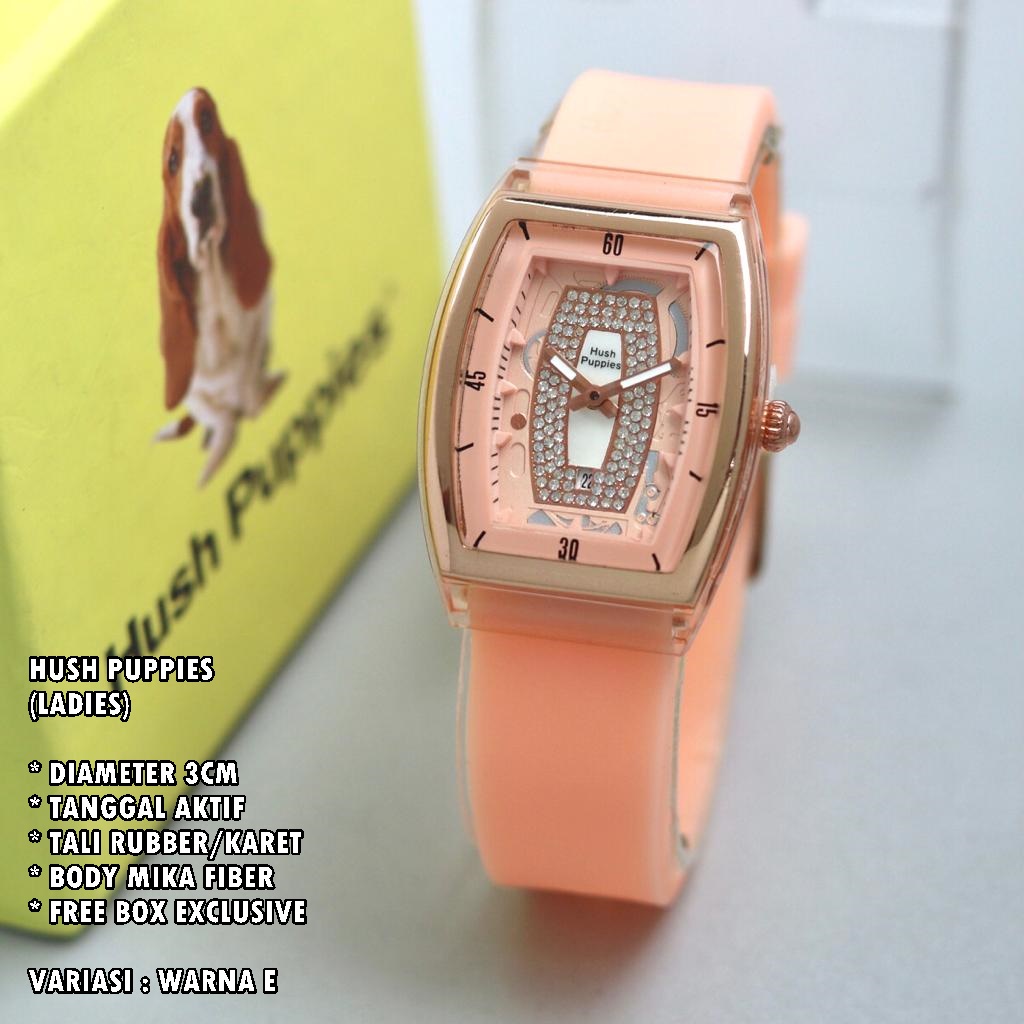 (FREE BOX) JAM TANGAN WANITA HUSH PUPPIES TALI KULIT BODY OVAL TANGGAL AKTIF