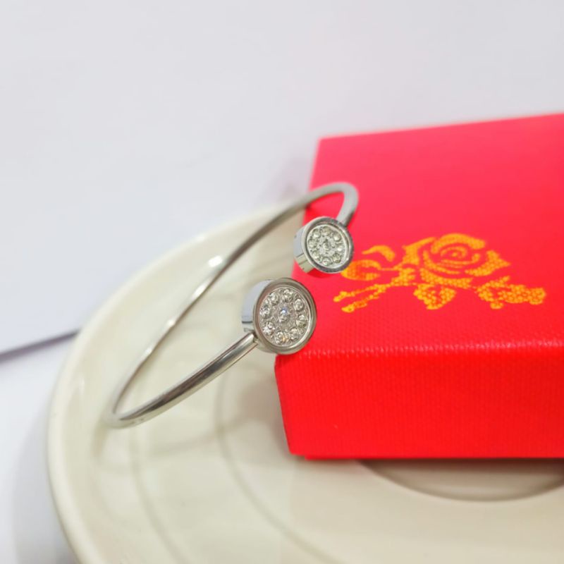 Gelang Titanium Silver Terbaru Full Mata TC001 Anti Luntur