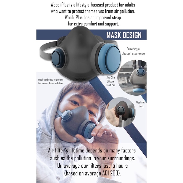 AIRMOTION WOOBI PLUS - Masker Anti Polusi F95 Micro-HEPA PM2.5 Filter