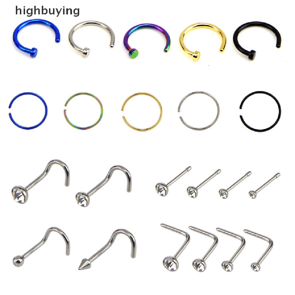 Hbid 22PCS / Set Anting Tindik Hidung Bahan Stainless Steel