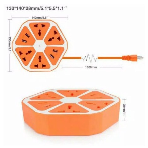 Stop Kontak USB HEXAGON SOCKET JERUK (2USB &amp; 4 colokan)