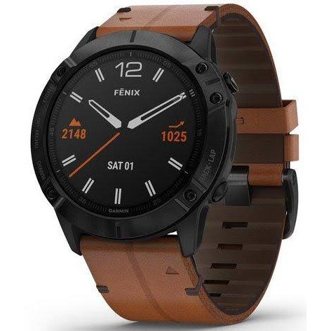 Garmin Fenix 6X Black DLC with Brown Leather Band - Tam 2 Tahun