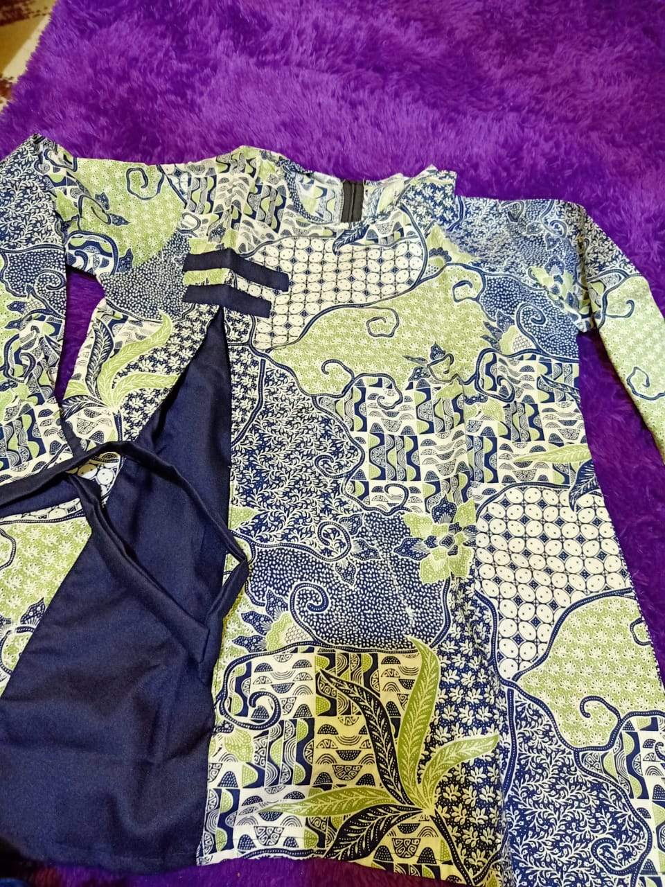 Baju Batik Blouse Stripy Navy Blouse Shakira Batik Wanita Kombinasi By Nandastore.id