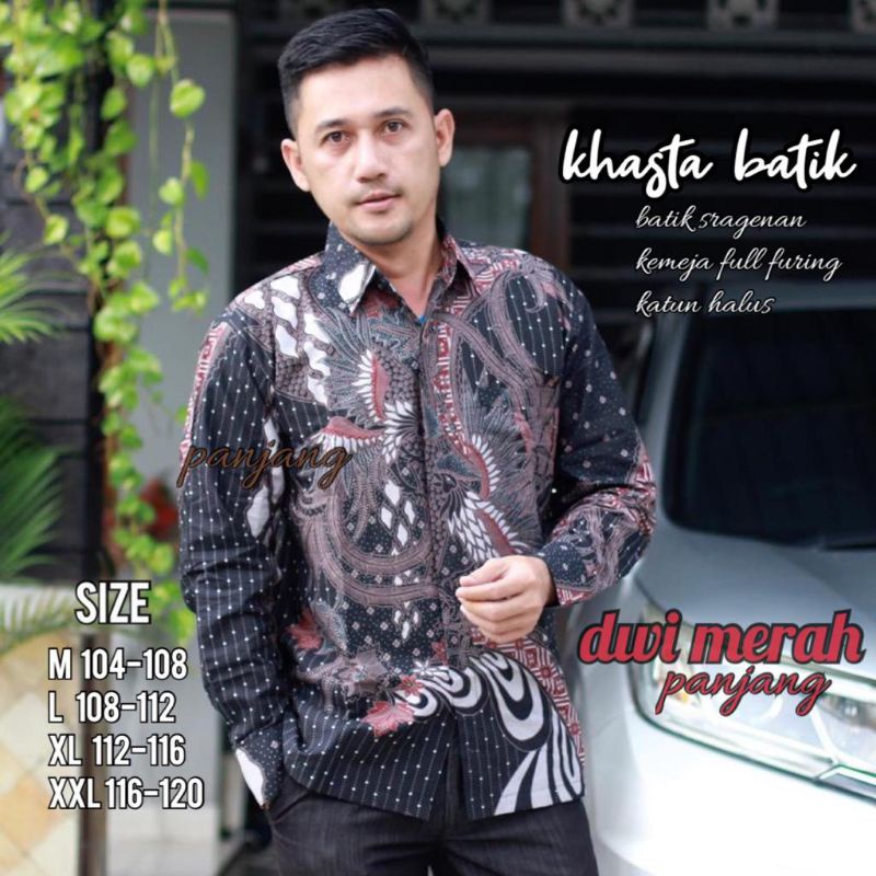 Kemeja Batik Pria Premium Lengan Panjang Asoka Merah Lapis Furing Bahan Katun Halus Premium