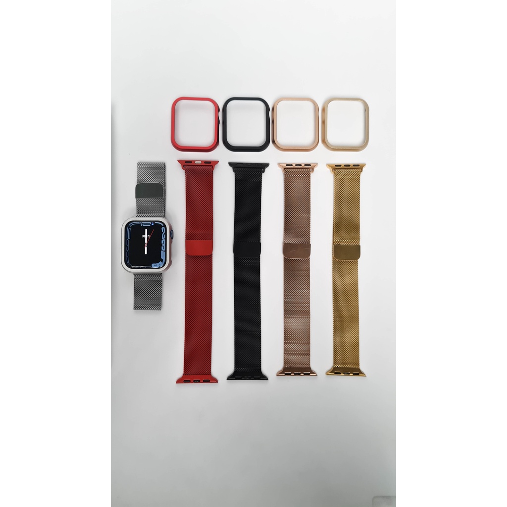 Strap Stainless Milanese + Luxury Metal Case untuk Apple Watch IWO HW 45 44 42 41 40 38mm Tali Jam Tangan Premium iWatch series 1 2 3 4 5 6 7 8 9 ULTRA SE