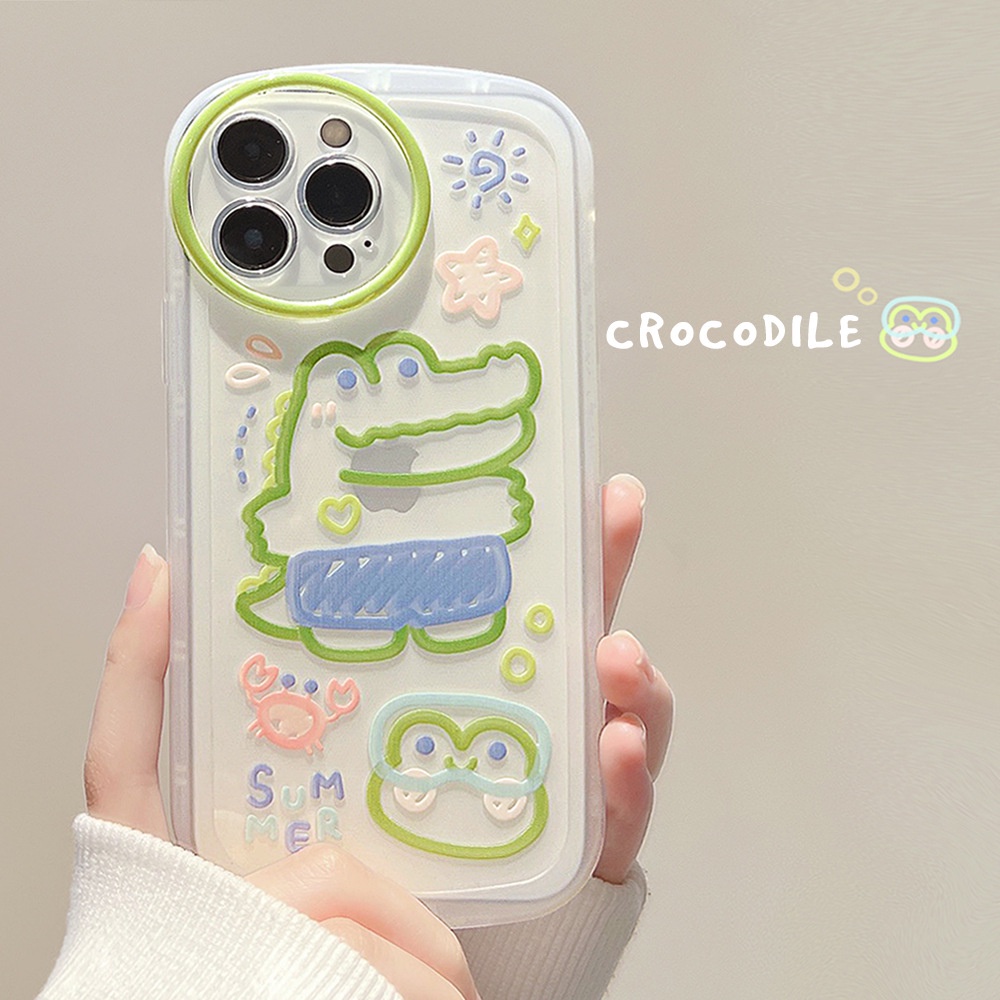 Case Pelindung Bahan Silikon Motif Kartun Buaya Hijau Untuk Iphone 14 7 8 Se 2020 7 + 8PLUS 11 12 13 PRO MAX