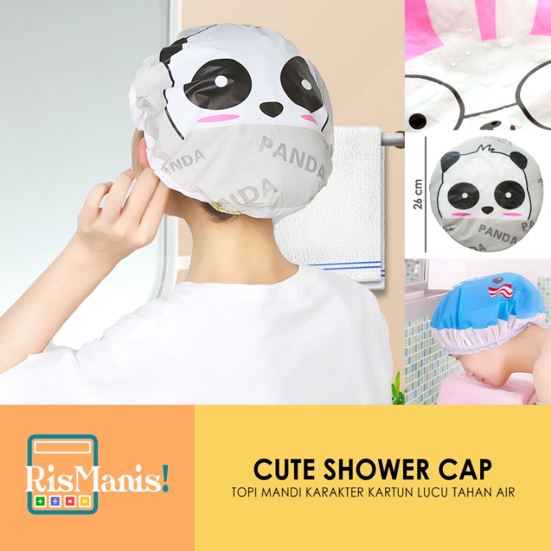 CUTE SHOWER CAP - Topi Mandi Bahan Peva Tutup Kepala Keramas Waterproof Tahan Air Karakter Kartun