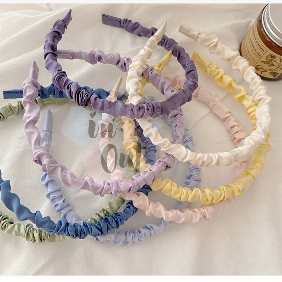 Bando Korea Kerut Scrunchie Headband Warna Pastel Bandana Scrunchies ACC04