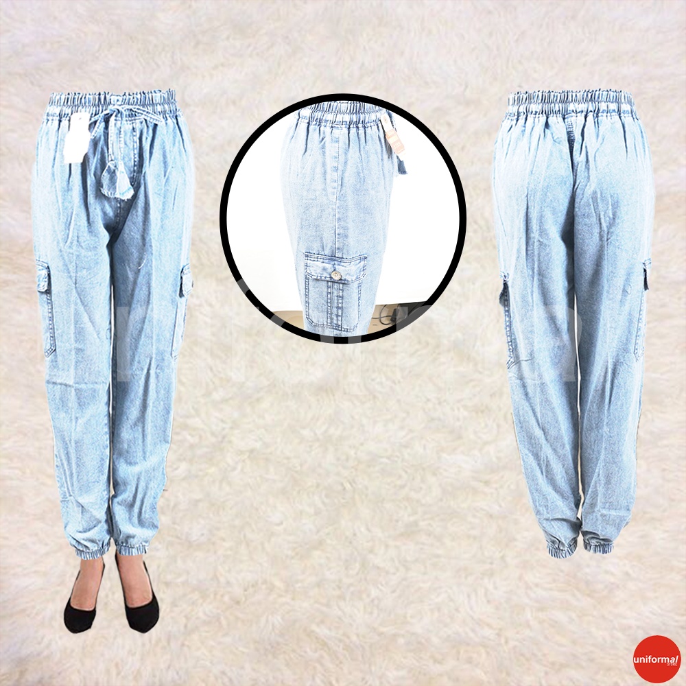 Celana Joger Wanita,  Joger Wanita Kekinian Jeans Korea H&amp;M, Joger Pants Wanita Karet Pinggang Saku Samping