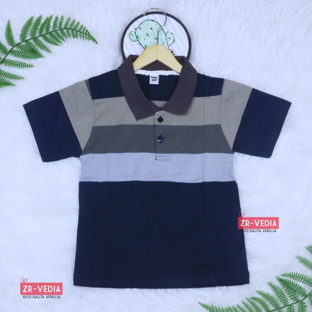 Kerah Salur T-Shirt Anak Laki uk 3-5 Tahun / Kaos Salur Baju Adem Lengan Pendek Murah Harian Polos