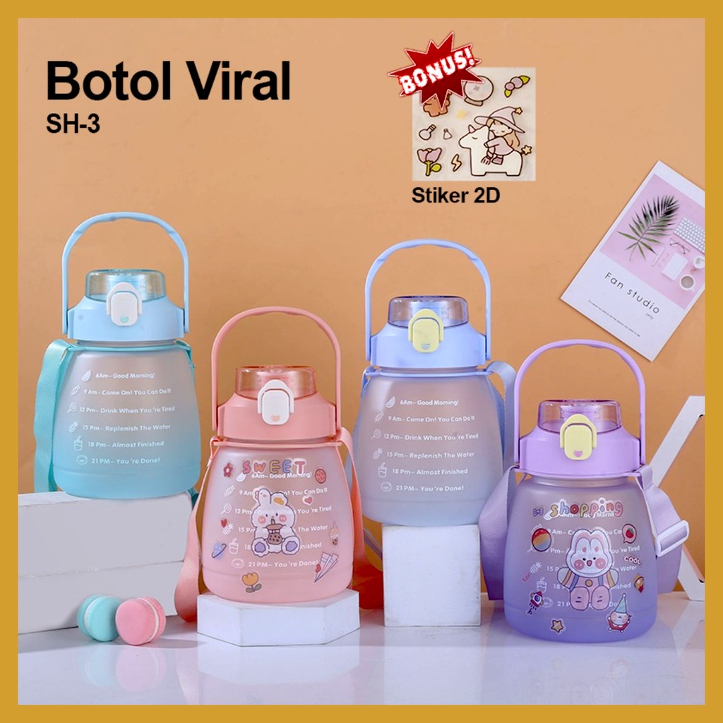 Botol Minum Gemoy Viral Botol Minum Motivasi 1,3 Liter Botol Anak Gradiasi Penanda Waktu GOSHOP88