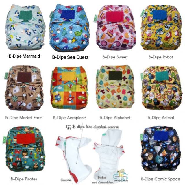 Clodi pocket GG B dipe 3-15kg polos motif set insert terjahit liner