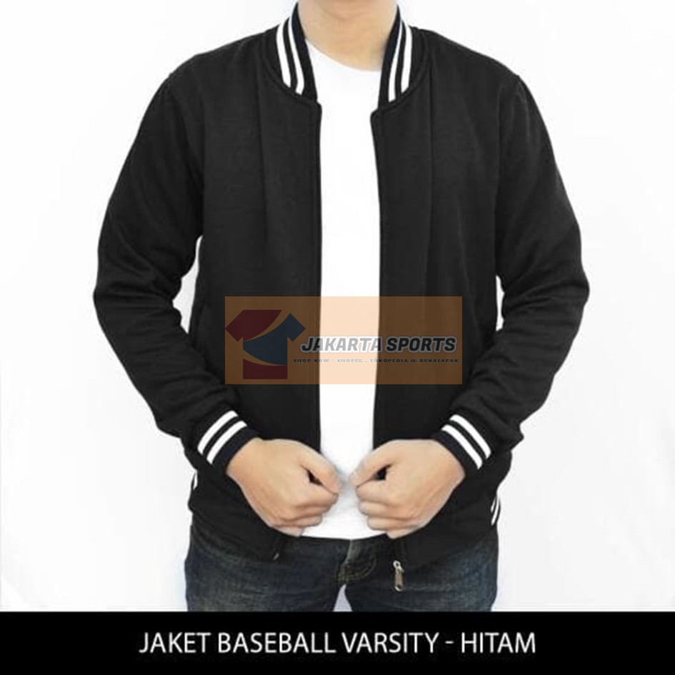  JAKET BASEBALL FULL HITAM RESLETING VARSITY MURAH DISTRO 