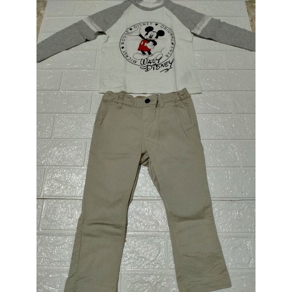 Preloved Like New Set H&M Baby 2in1 Mickey Grey Preloved Setelan Anak H&M Kids Preloved Kaos Mickey 