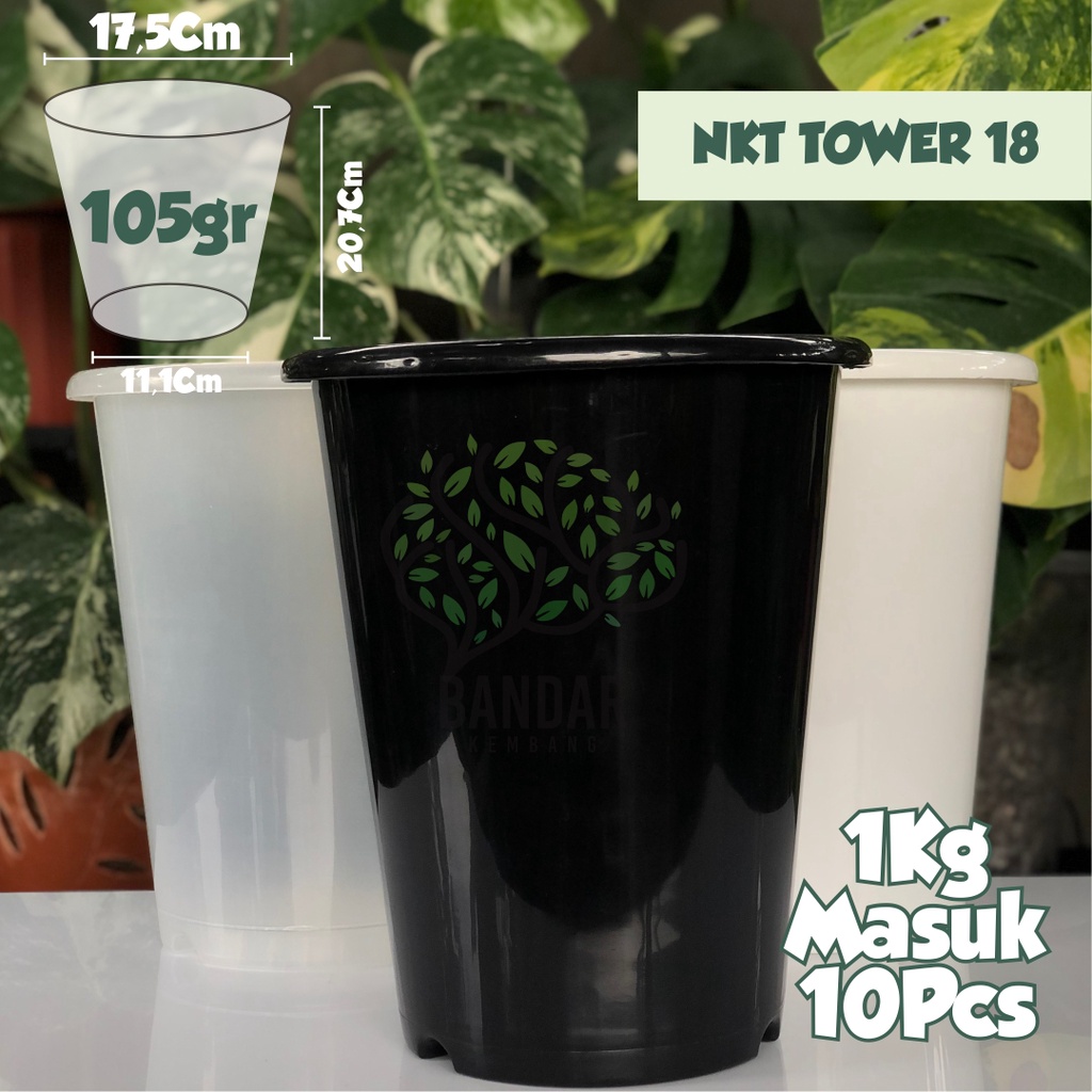 Jual Nkt Tower Pot Tinggi Tanaman Hias Bunga Ukuran Hitam Putih Transparan Bahan Plastik