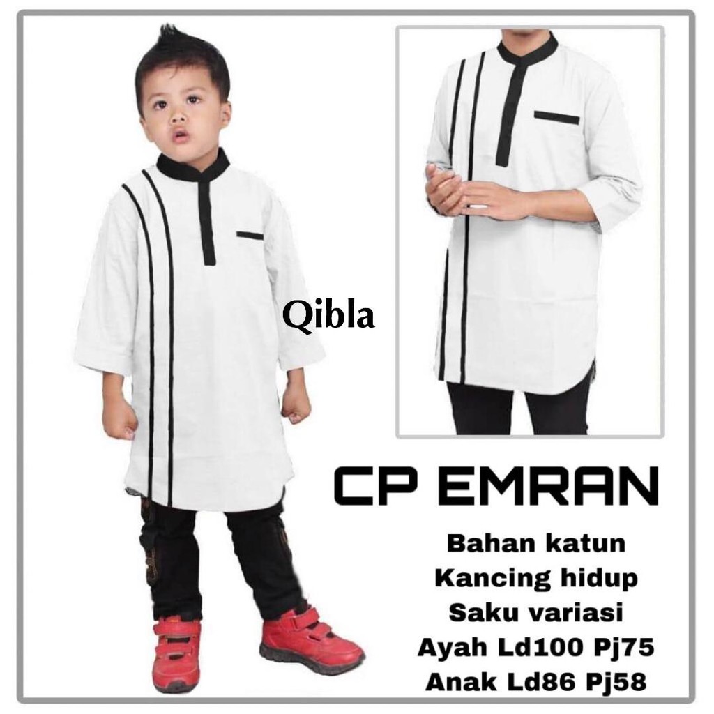 (COUPLE) KOKO KURTA EMRAN AYAH DAN ANAK KIDS PRIA COWOK LENGAN PANJANG PROMO RAMADHAN BY QIBLA (COD)