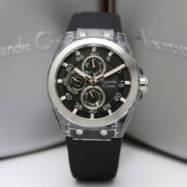 Jam Tangan Alexandre Christie 6546 Pria Silver Black Original