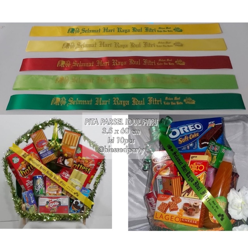 

Isi 10 pcs Pita Parsel Parcel Selempang Selamat Hari Raya Idul Fitri 60cm