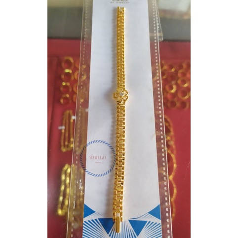 Gelang tali jam variasi mahkota daun emas kadar 375