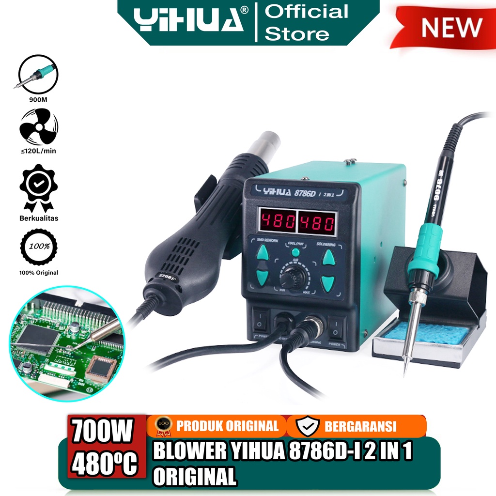 Jual Yihua 8786D-I Blower Uap Hot Air Gun SMD Rework Station 2 IN 1 ...