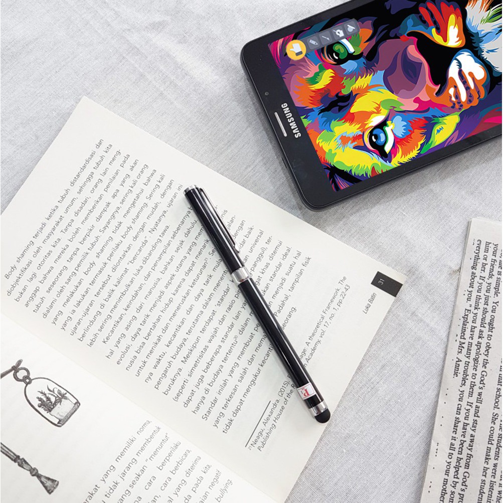 STYLUS 2IN1 PEN UNIVERSAL CLIP CAPACITIVE PENCIL MULTIFUNCTION TOUCH SCREEN BALLPOINT PREMIUM