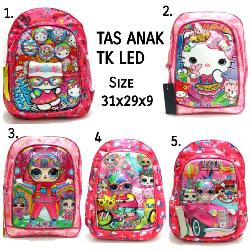 TAS RANSEL LED SEKOLAH ANAK PEREMPUAN ANAK TK TERBARU HARGA MURAH MOTIF KITTY LOL LUCU WARNA PINK