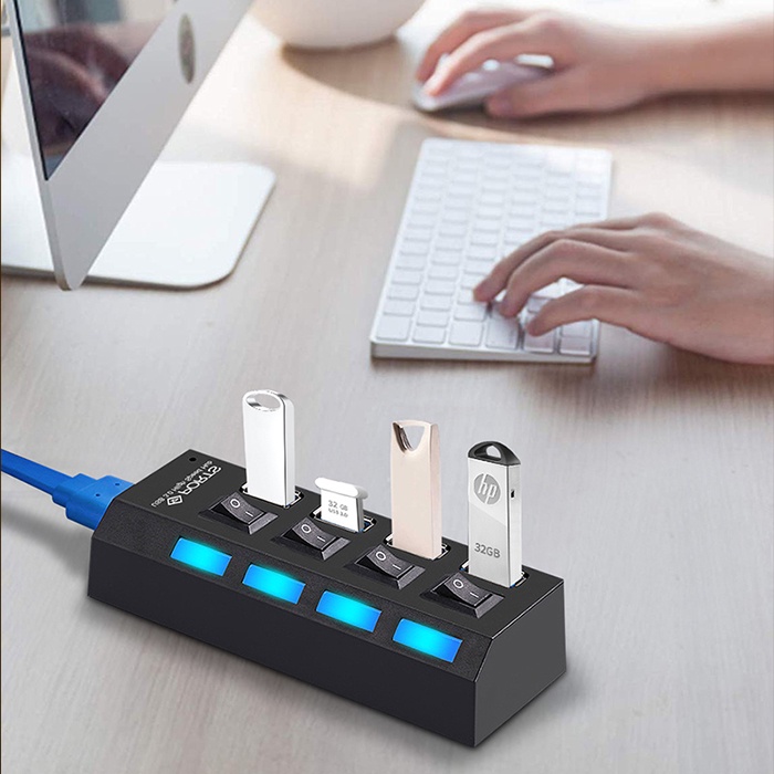 USB PORT tombol on off adapter usb hub portable port usb extender 4 in 1 dan 7 in 1 Sambungan colokan kabel mouse flashdisk keyboard printer usb port hub