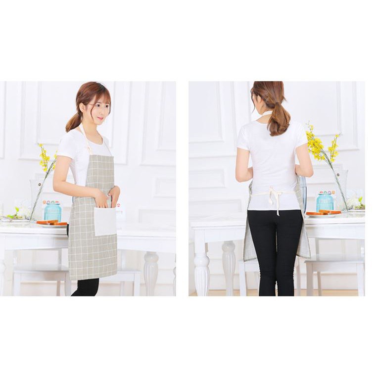 Celemek Masak Apron dengan bahan Kain Katun Linen Motif Elegan Lembut Celemek Apron Memasak Dapur