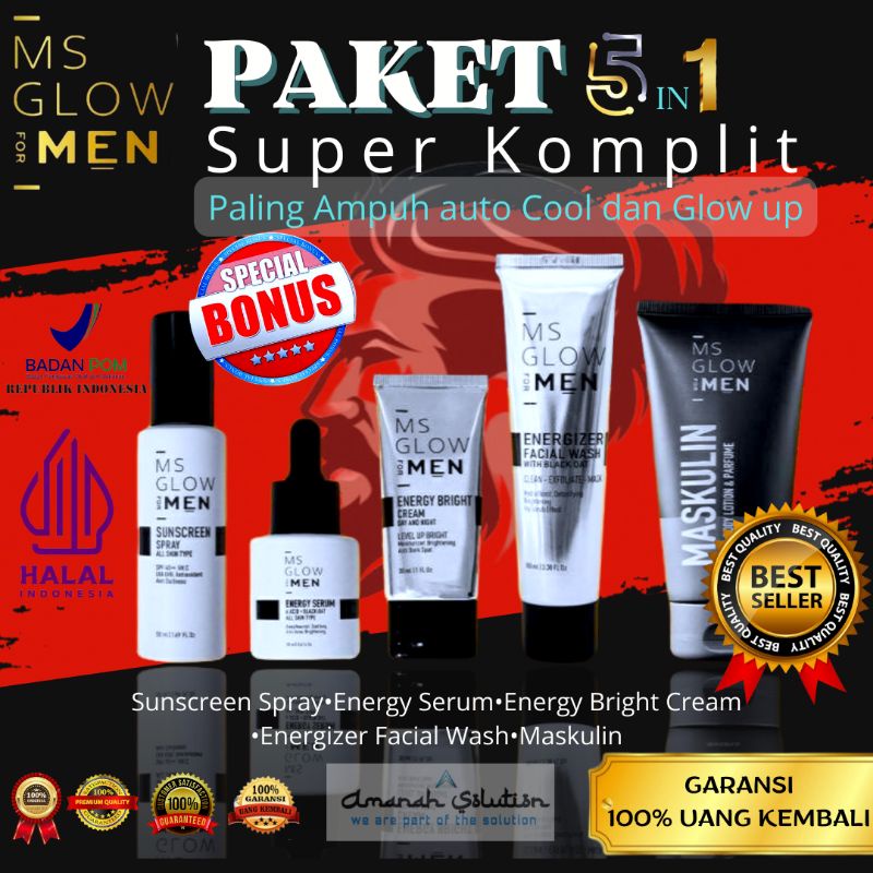 [100% ORIGINAL] PAKET HEMAT MS GLOW FOR MAN | Sunscreen Spray | Energy Serum | Energy Bright Cream | Energizer Facial Wash | Maskulin