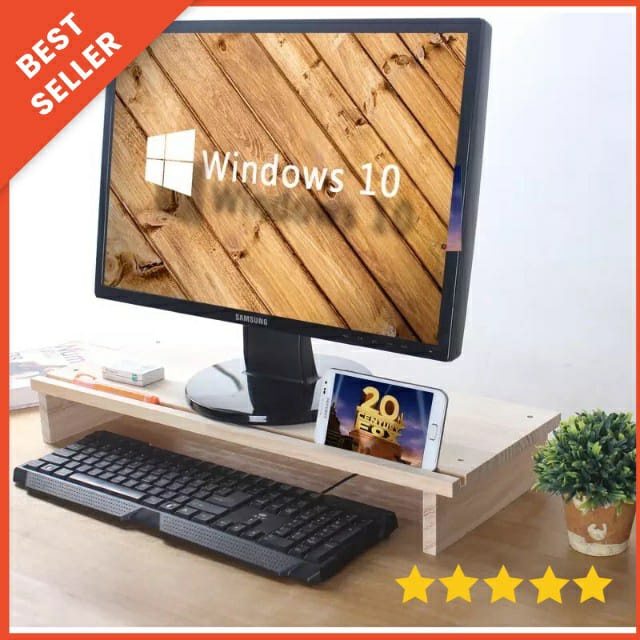 Rak Monitor Dudukan Monitor Monitor Stand Dilengkapi dengan Dudukan HP Tablet dan Lubang Colokan