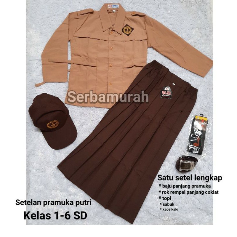 PRODUK LOKAL | Setelan seragam pramuka putri sd baju panjang rok panjang