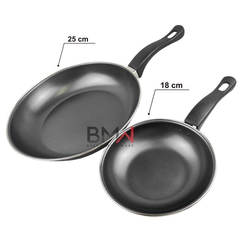 Teflon BMW Frypan Set 2 Pcs HITAM - Fry Pan Set Non Stick Teplon Wajan