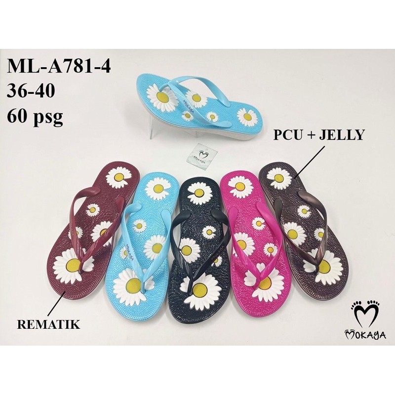 Sandal Japit Rematik Motif Daisy Tebal 3cm Import Mokaya 781-4 atau 781-5